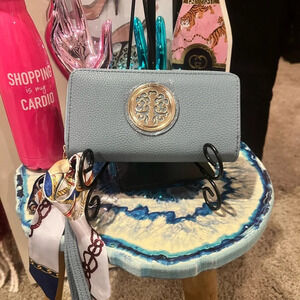 Blush Kiss NWT Women's Light Blue Soft Faux Leather Wallet with Gold Hardware